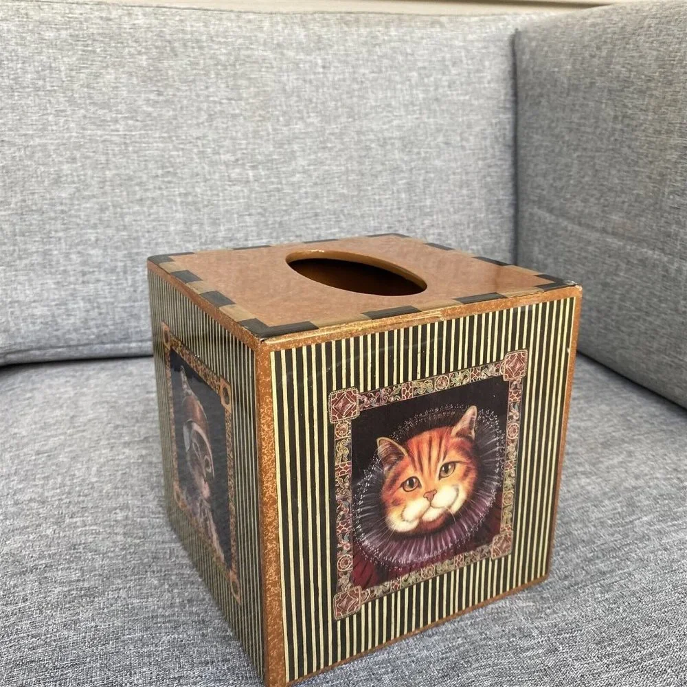 ANNIE MODICA Royal CAT Tissue Holder DECOUPAGE ART RENAISSANCE ROYAL